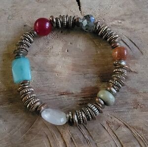 Vintage Multicolor Stone And Beaded Stretch  Bracelet